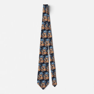 Halloween Australian Terrier With Pumpkins Scary Neck Tie