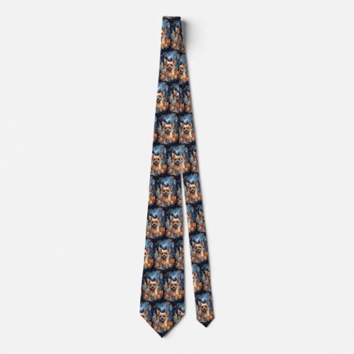 Halloween Australian Terrier With Pumpkins Scary  Neck Tie