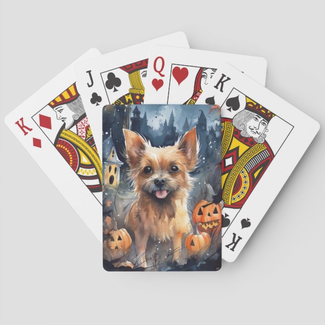 Halloween Australian Terrier With Pumpkins Scary  Poker Cards (Back)