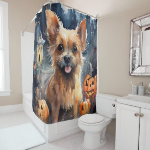 Halloween Australian Terrier With Pumpkins Scary Shower Curtain