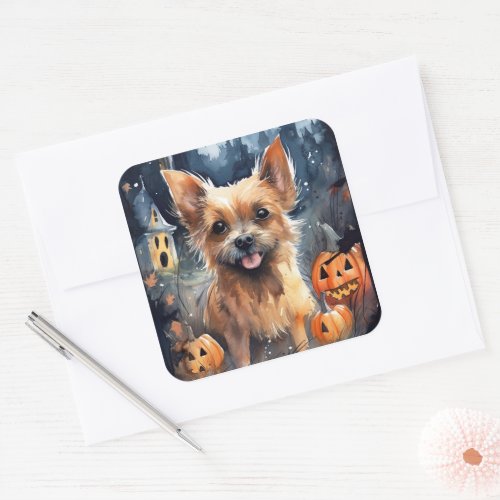 Halloween Australian Terrier With Pumpkins Scary  Square Sticker