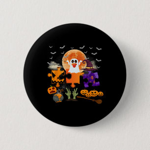 Halloween Autism Awareness Spooky Puzzle Design Fo Button