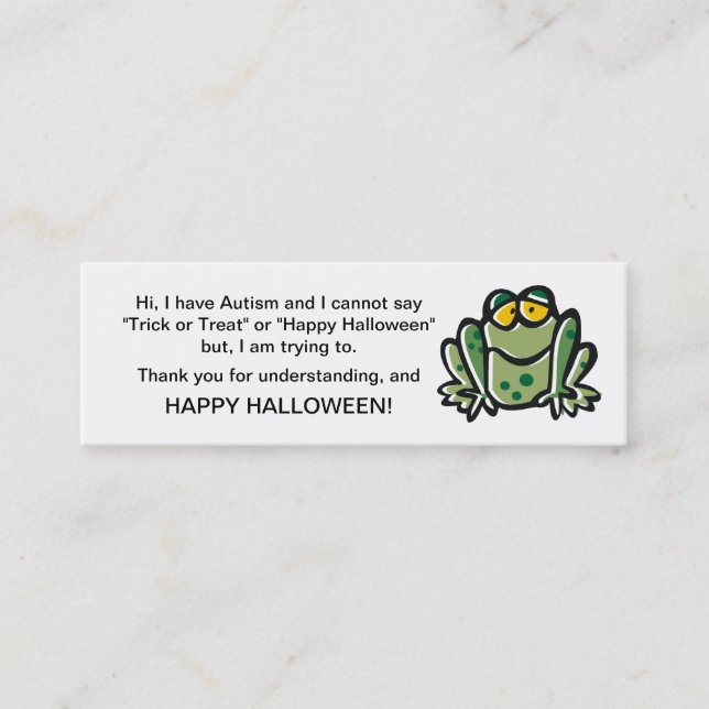 Halloween Autism Trick or Treat Cards Frog (Front)