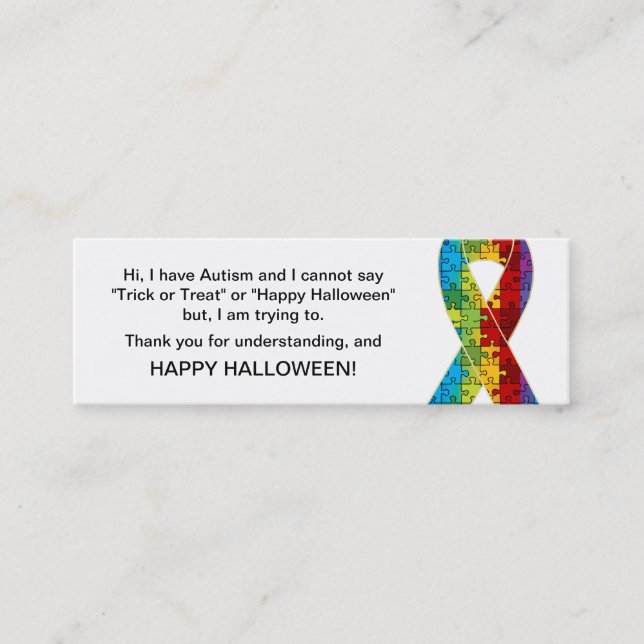 Halloween Autism Trick or Treat Cards Ribbon 2 (Front)
