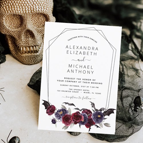 Halloween Autumn Fall Burgundy Wedding Invitation