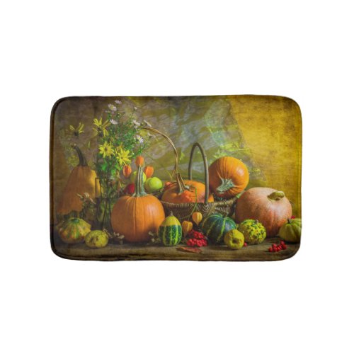 Halloween Autumn Fall Pumpkin Setting Table Bath Mat