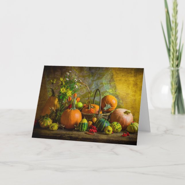 Halloween Autumn Fall Pumpkin Setting Table Card (Front)