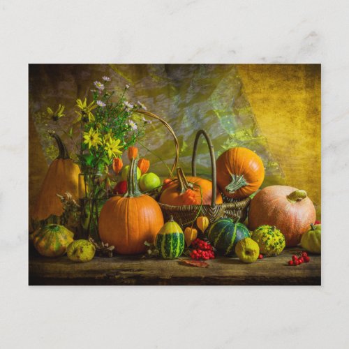 Halloween Autumn Fall Pumpkin Setting Table Postcard