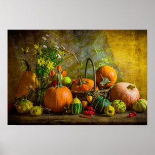 Halloween Autumn Fall Pumpkin Setting Table Poster