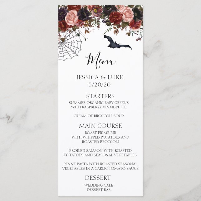 Halloween Autumn Floral Watercolor Wedding Menu (Front)