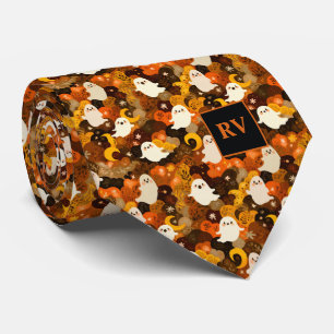 Halloween Autumn Ghost Monogrammed Neck Tie