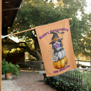 Halloween Autumn Gnome Watercolor Illustration House Flag