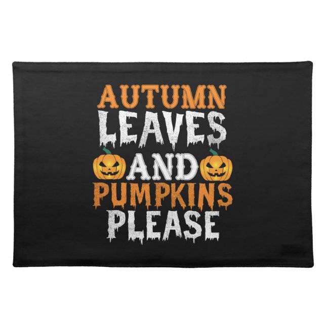 Halloween Autumn Leaves And Pumpkins Birthday Cloth Placemat (Front)