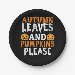Halloween Autumn Leaves And Pumpkins Birthday Paper Plates