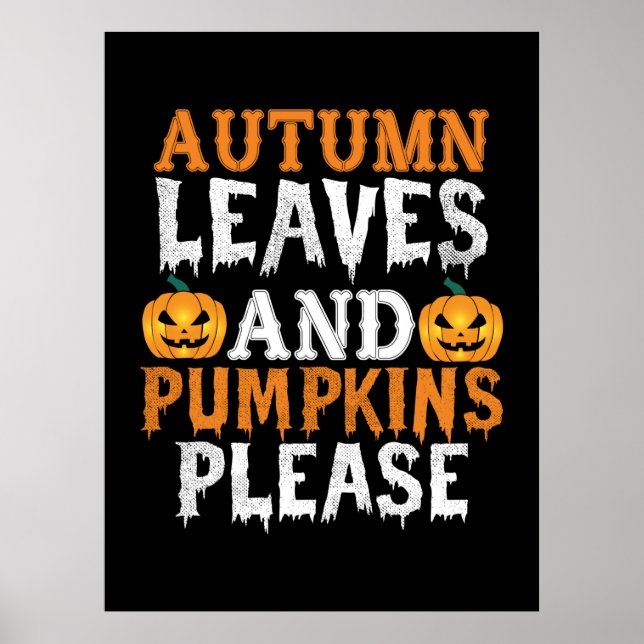 Halloween Autumn Leaves And Pumpkins Birthday Poster (Front)