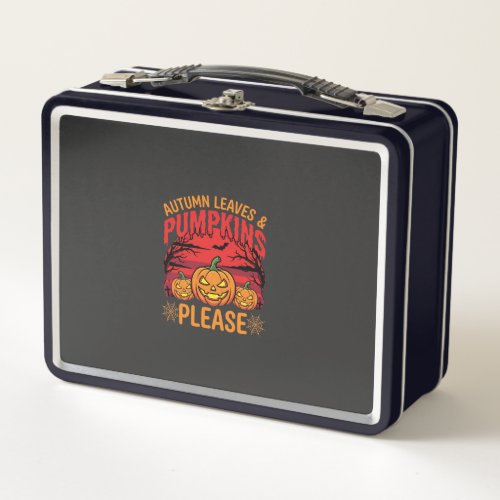 Halloween Autumn Leaves and Pumpkins Please Design Metal Lunch Box
