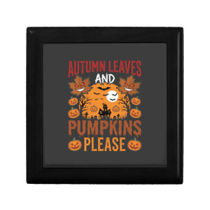 Halloween Autumn Leaves and Pumpkins Spooky Vector Gift Box