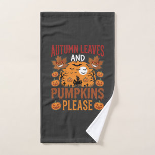 Halloween Autumn Leaves and Pumpkins Spooky Vector Hand Towel