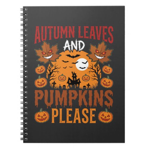 Halloween Autumn Leaves and Pumpkins Spooky Vector Notebook