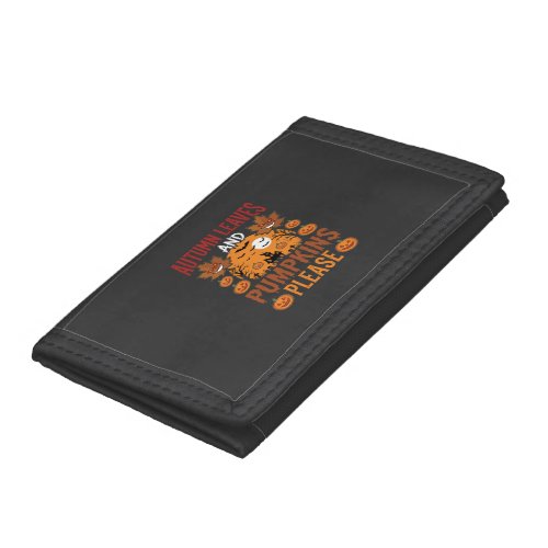 Halloween Autumn Leaves and Pumpkins Spooky Vector Trifold Wallet