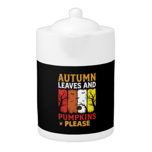 Halloween Autumn Leaves and Pumpkins Vintage Desig Teapot