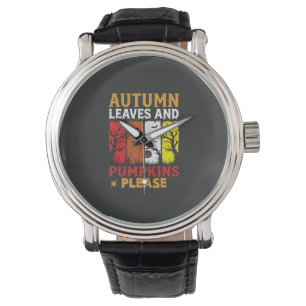 Halloween Autumn Leaves and Pumpkins Vintage Desig Watch