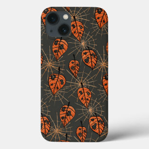 Halloween Autumn Leaves and Spiderwebs iPhone 13 Case