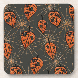 Halloween Autumn Leaves and Spiderwebs Coaster