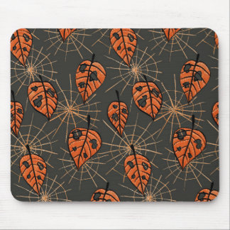 Halloween Autumn Leaves and Spiderwebs Mouse Pad