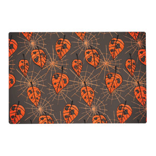 Halloween Autumn Leaves and Spiderwebs Placemat