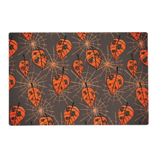 Halloween Autumn Leaves and Spiderwebs Placemat