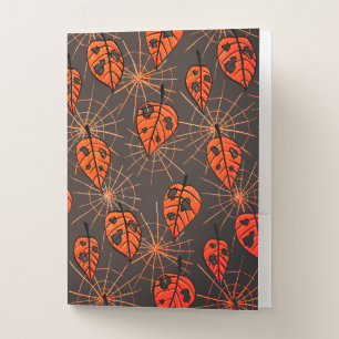Halloween Autumn Leaves and Spiderwebs Pocket Folder