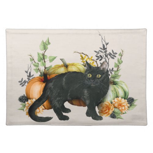 Halloween Autumn Pumpkin Black Cat Cloth Placemat
