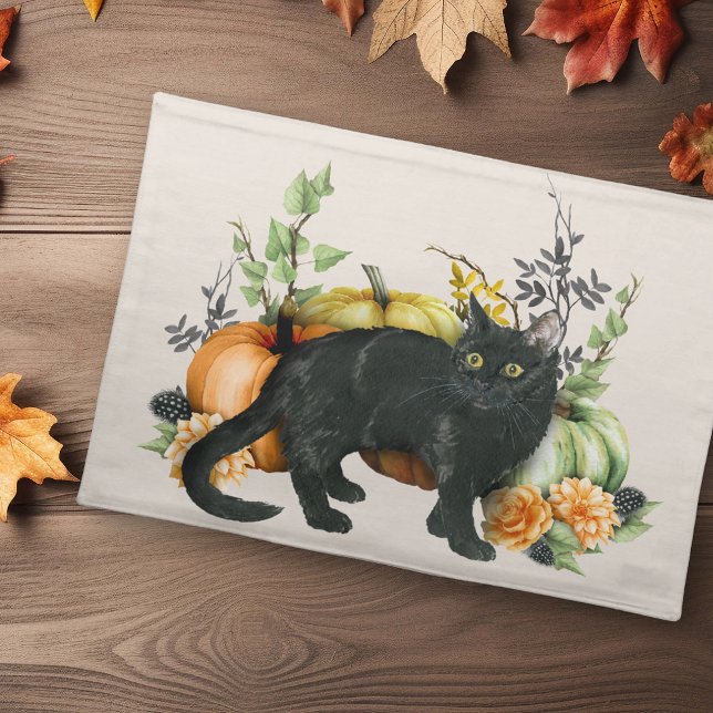 Halloween Autumn Pumpkin Black Cat Cloth Placemat (Creator Uploaded)