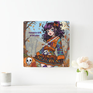 Halloween,Autumn Spooky Style, Spooky Cute, Square Wall Clock