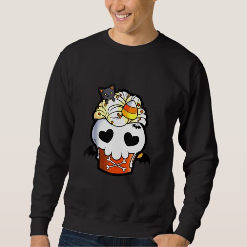 Halloween B Lack Cat Skull Cupcake Sweatshirt