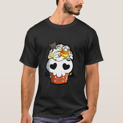Halloween B Lack Cat Skull Cupcake T_Shirt