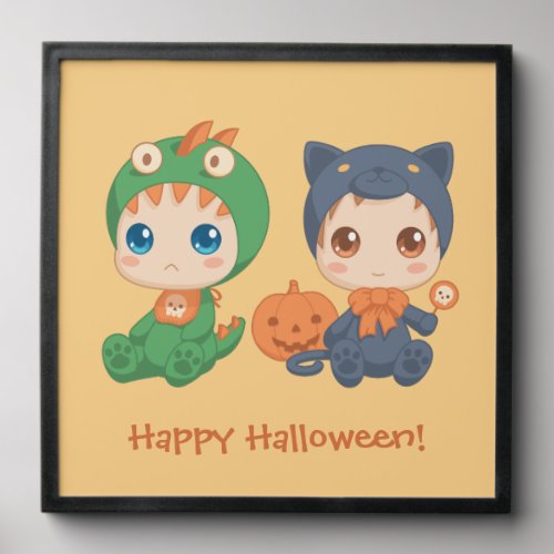 Halloween Babies Black Cat Dragon Costume Orange Peel And Stick Photo Tile