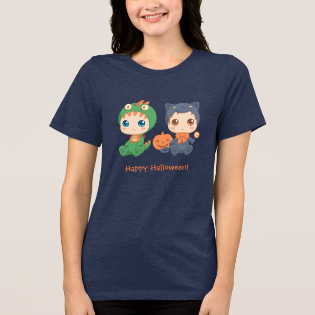 Halloween Babies Black Cat Dragon Costume Orange Tri-Blend Shirt (Front)
