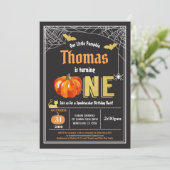 Halloween baby 1st first birthday party Black gold Invitation (Standing Front)