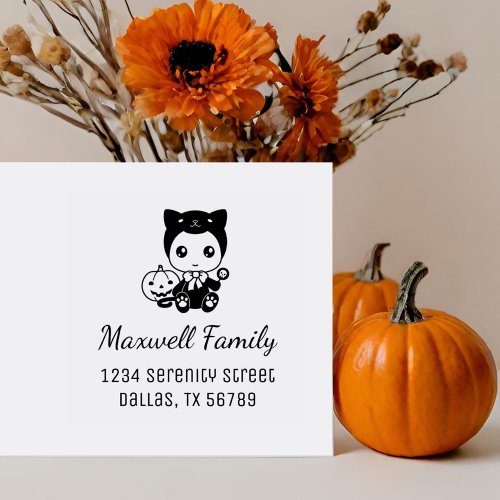 Halloween Baby Black Cat Costume Family Address Rubber Stamp