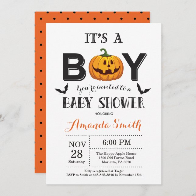 Halloween Baby Boy Shower Invitation (Front/Back)