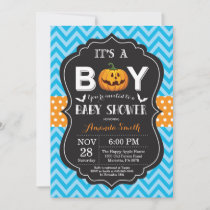 Halloween Baby Boy Shower Invitation Blue Chevron