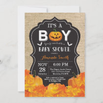 Halloween Baby Boy Shower Invitation Card Burlap