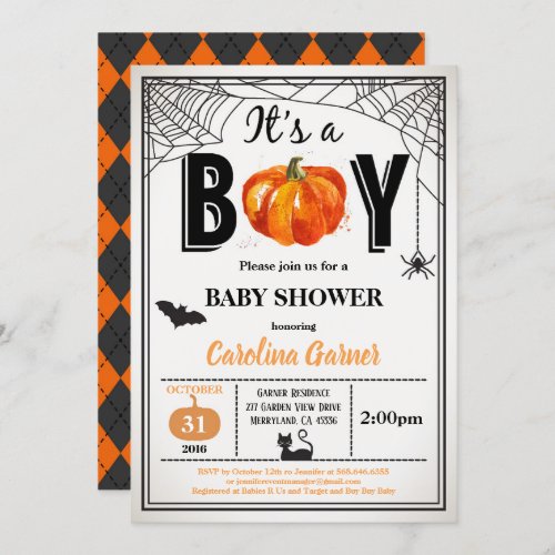 Halloween baby boy shower invitation Its a boy Invitation
