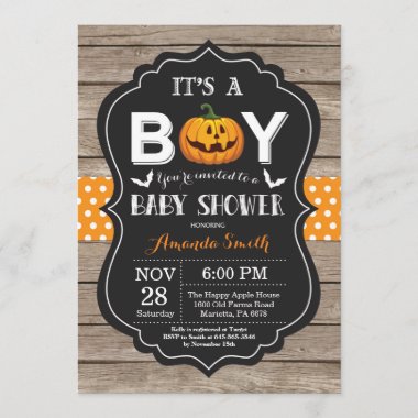 Halloween Baby Boy Shower Invitation Rustic Wood