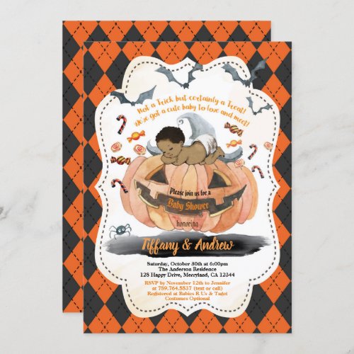 Halloween baby boy shower pumpkin spooky invitation