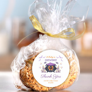 halloween baby brewing baby shower thank you classic round sticker