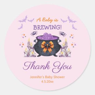 halloween baby brewing baby shower thank you pink classic round sticker
