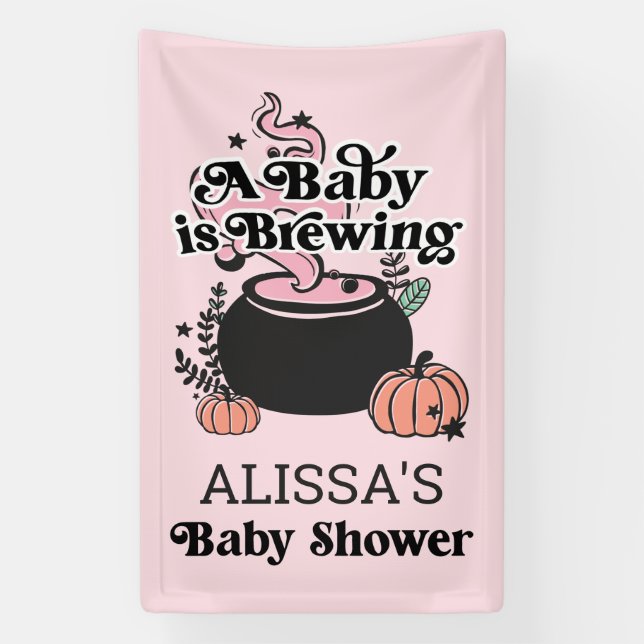 Halloween Baby Brewing Baby Shower Welcome Banner (Vertical)